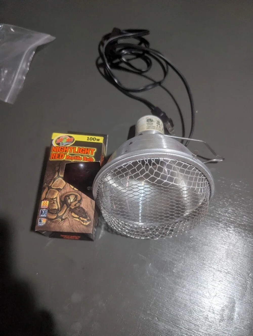 Used Arcadia Clamp Lamp With Zoo Med 100w Red Nightlight Bulb (New)